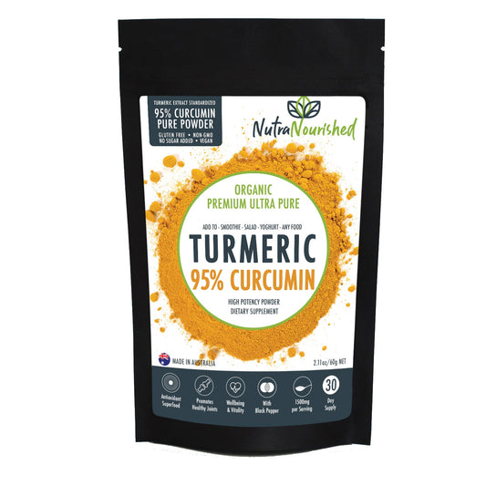 Pure Organic 95 percent Curcumin Powder (60g/1 month supply) - 1500mg of Turmeric Extract Buffered with Black Pepper