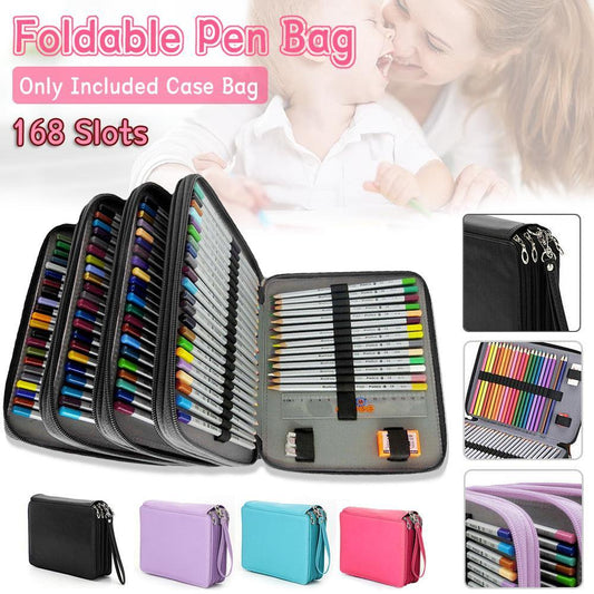 168 Slots Large Capacity Pencil Case Foldable Pen Bag Make Up Storage Organizer - Rose Red