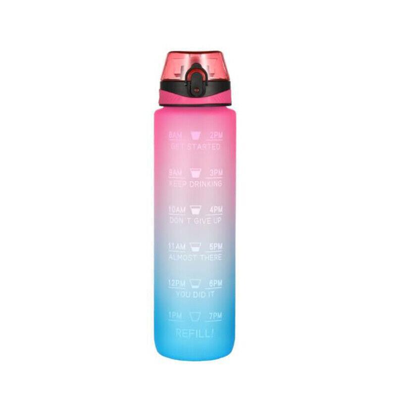 1L Water Bottle Motivational Drink Flask With Time Markings Bpa Free Sport Gym - Grey