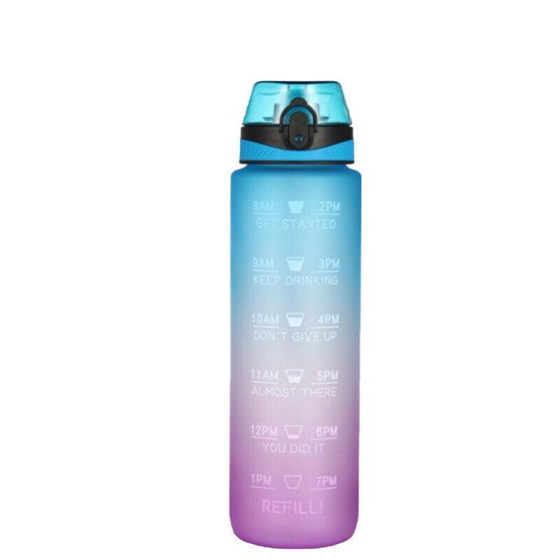 1L Water Bottle Motivational Drink Flask With Time Markings Bpa Free Sport Gym - Red+Blue
