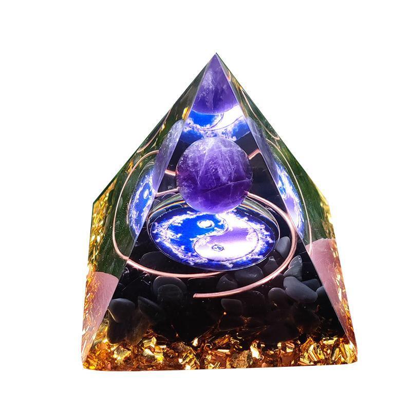 Amethyst Crystal Sphere Orgonite Pyramidamp Obsidians - Black Brown(60mmx60mm)