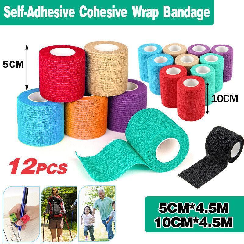 12× Multi-Size Self-Adhesive Cohesive Pet Bandage Wraps - 12PCS(10CM*4.5M)
