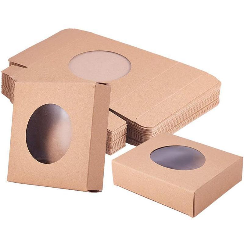 50PCS Handmade Soap Paper Box Round Window Kraft Black White Candy Biscuit Box - Khaki-50pcs 10*10*2.4CM