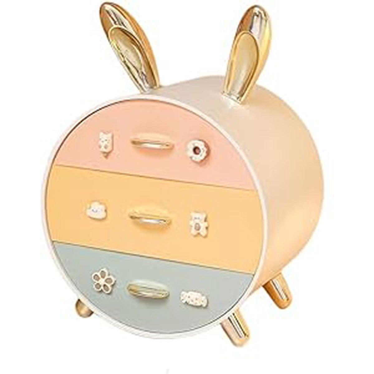 Large Multi-functional Makeup Storage Organizer Rabbit Decor Drawer Cosmetic Box - Colour