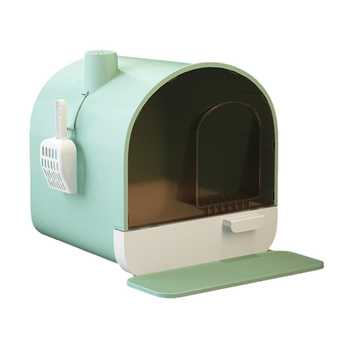 Fully Enclosed Cat Litter Pan Large Litter Box with Drawer Cat Toilet Tray - Green