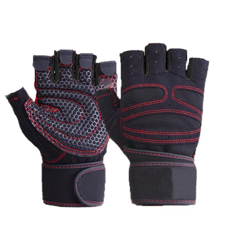 L Size Weight Lifting Gloves Gym Bodybuilding Fitness Workout Cycling Crossfit Men - One Pair Red