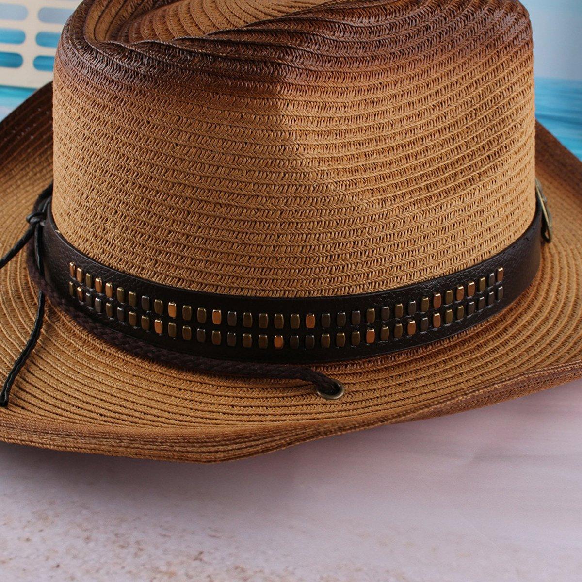 Outdoor Western Cowboy Hat Unisex Straw Hat Visor Hats Big Wide Brim Hat Summer - Khaki