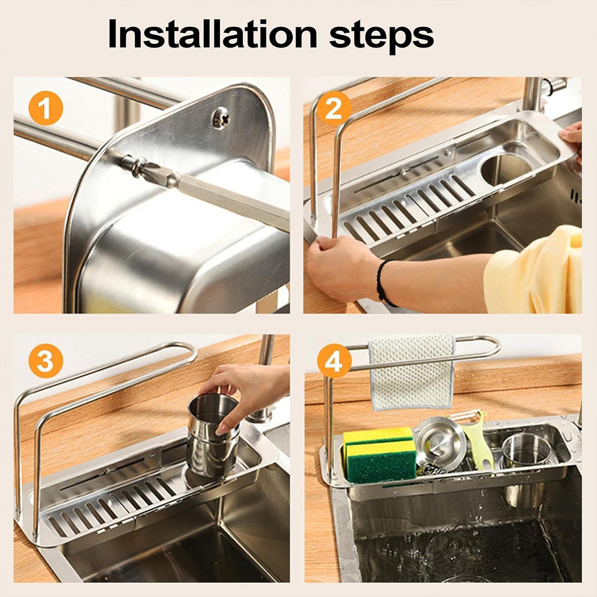 Retractable Kitchen Sink Draining Rack Water Filter Basket Storage Shelf Home - Grey