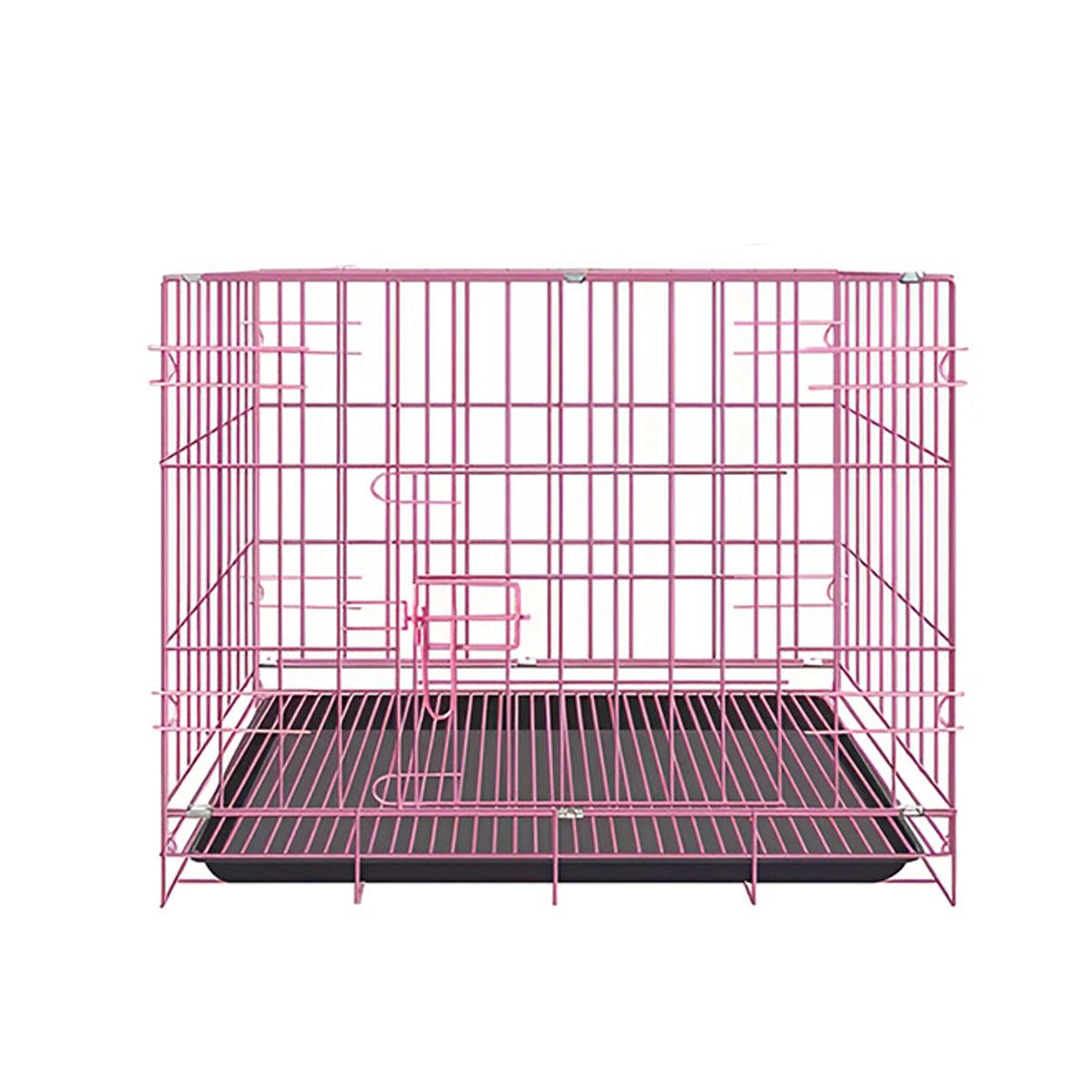 Metal Dog Crate Pet Cage with Divider for Puppies Cats Kennel Indoor Pet House - Small-Pink