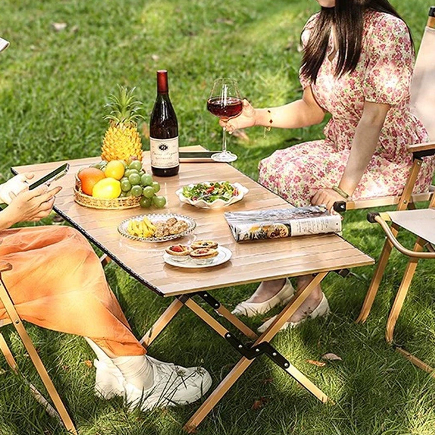 Folding Table Portable Picnic Camping Table Egg Roll Multi Function Outdoor