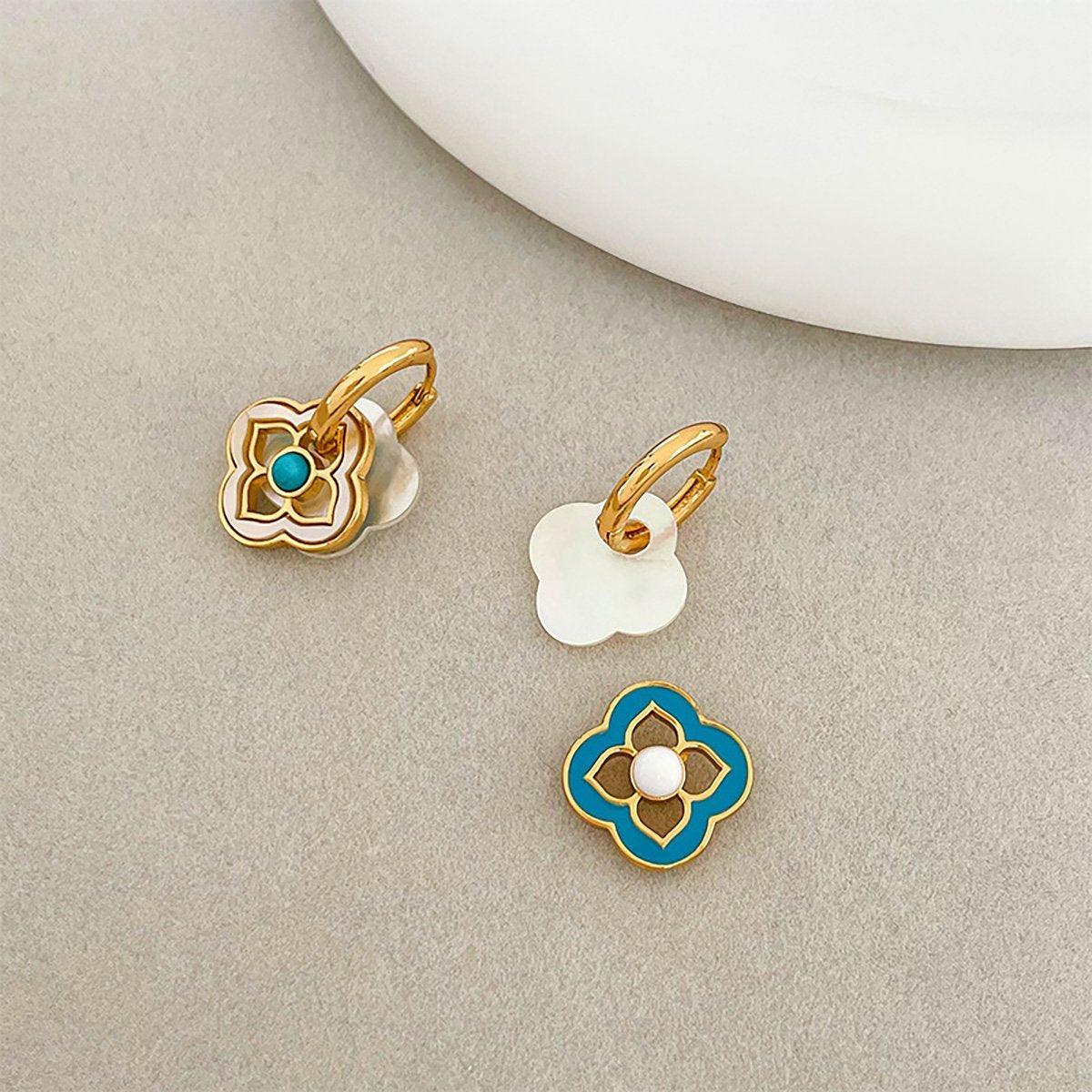 New Chinese Style Multi-Wear Natural Shell Four-Leaf Clover Earrings for Women