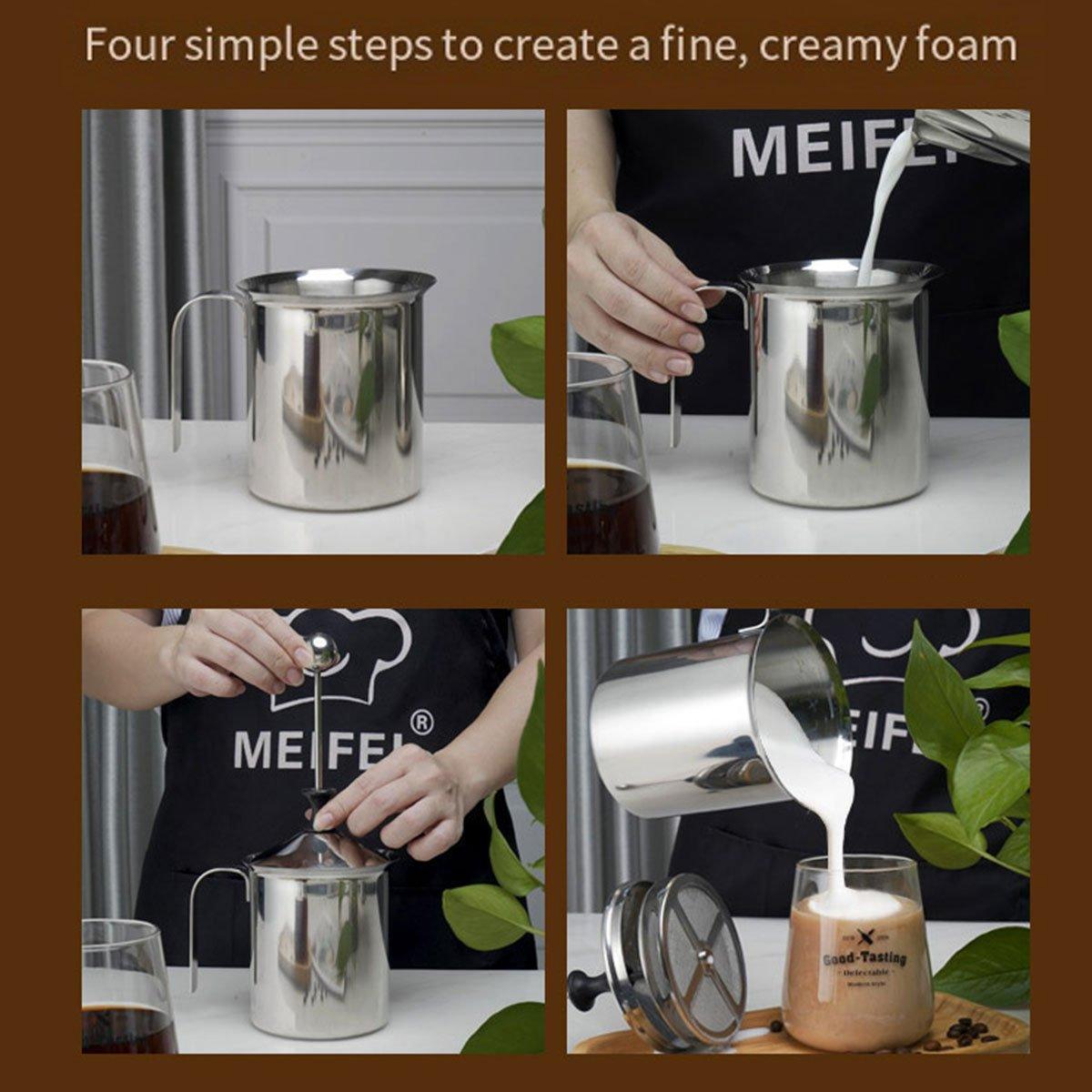 400ml Stainless Steel Manual Milk Frother Double Mesh Strainer Frothing Pitcher