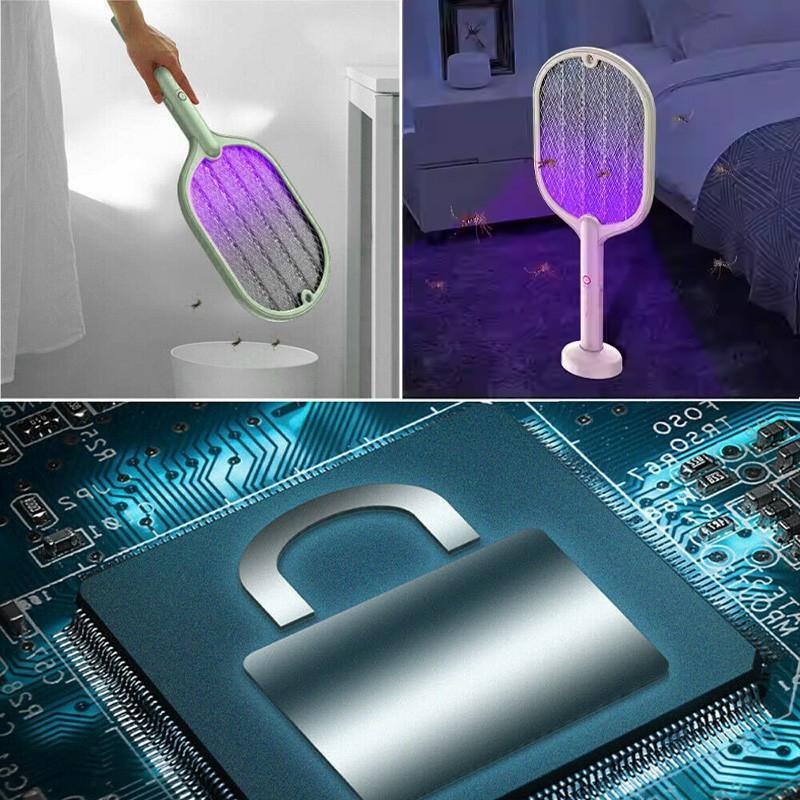 2 In 1 Electric USB Rechargable Racket Fly Swatter Mosquito Insect Killer Zapper - White