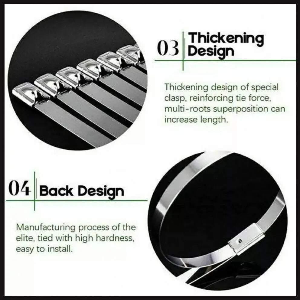 100x Stainless Steel Cable Ties SS304 Marine Grade Zip Strap Locking Wrap 100-800mm - 4.6*600mm