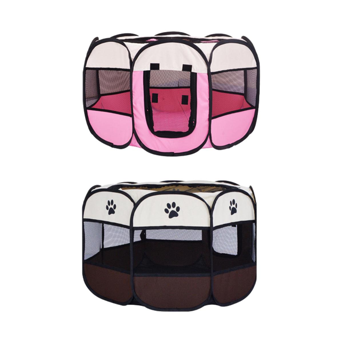 Pet Fence Indoor Cat Dog Tent Octagonal Fence Portable Foldable Cage Kennel - S-Pink