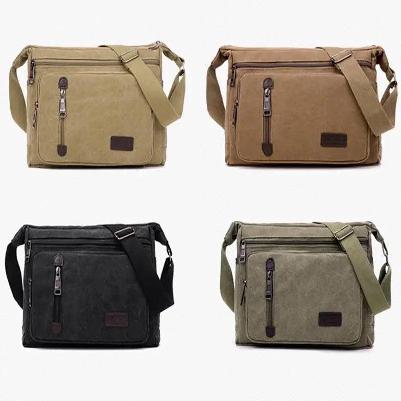 Retro Canvas Messenger Shoulder Bag for Men Travel Crossbody Satchel with Zippers - Coffee