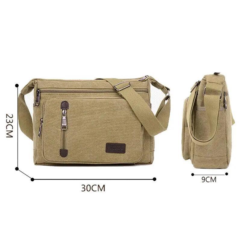 Retro Canvas Messenger Shoulder Bag for Men Travel Crossbody Satchel with Zippers - Coffee