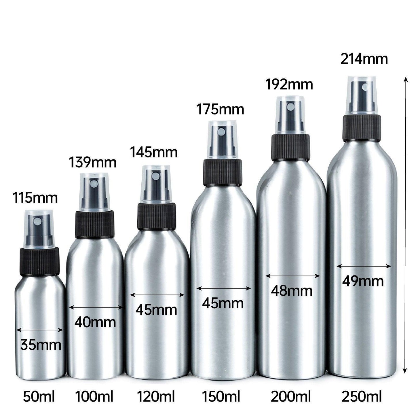 10pcs Travel Size Refillable Aluminum Spray Bottles Toner Cleaning Solution Mist - 10pcs-150ml