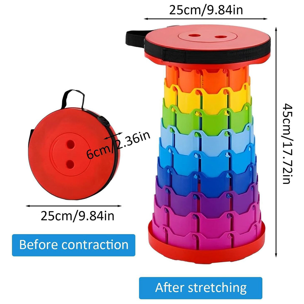 Rainbow Telescopic Folding Stool Thickened Travel Outdoor Seat for Camping - Red