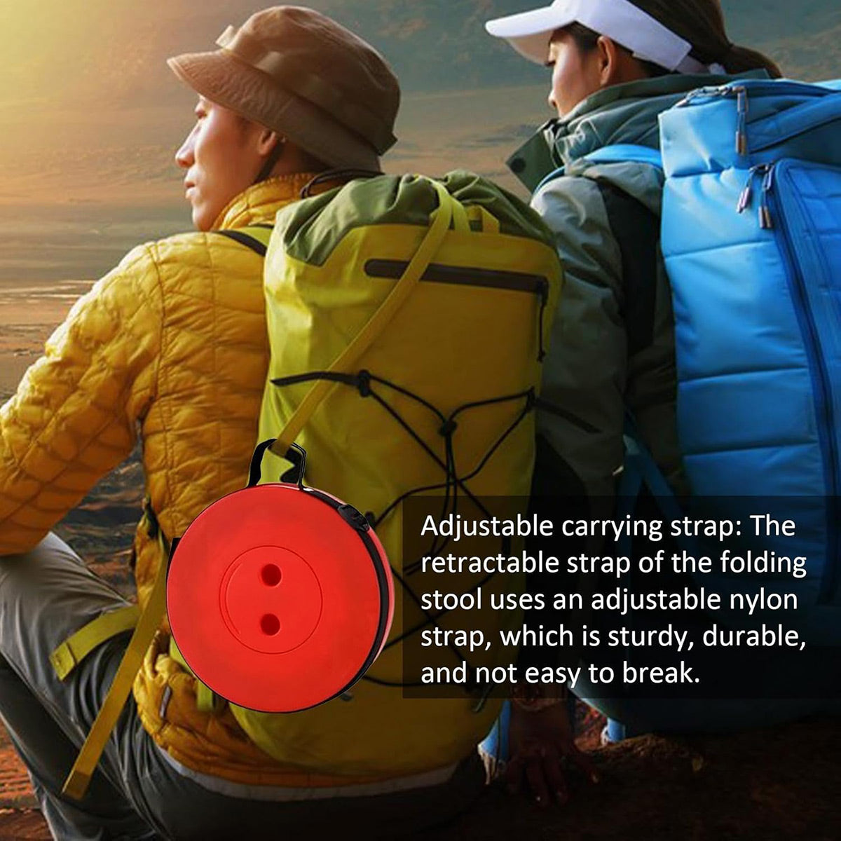 Rainbow Telescopic Folding Stool Thickened Travel Outdoor Seat for Camping - Red