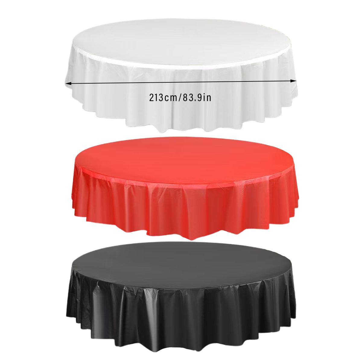 10pcs Round Tablecloth Solid Color Waterproof PEVA Table Cover 213cm Diameter - White