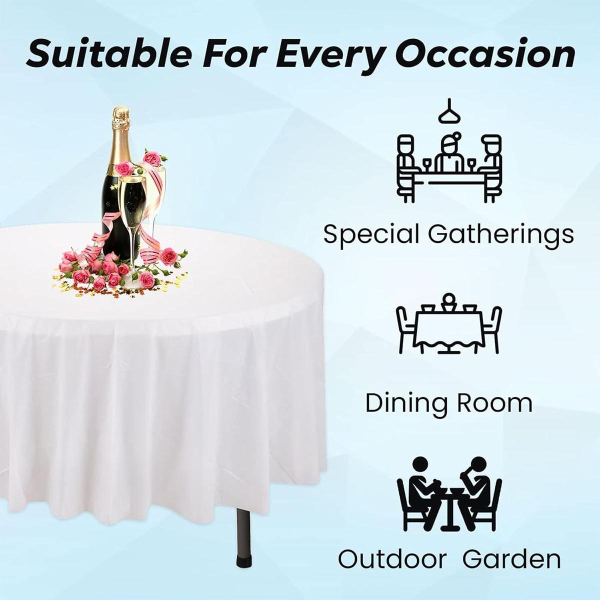 10pcs Round Tablecloth Solid Color Waterproof PEVA Table Cover 213cm Diameter - White