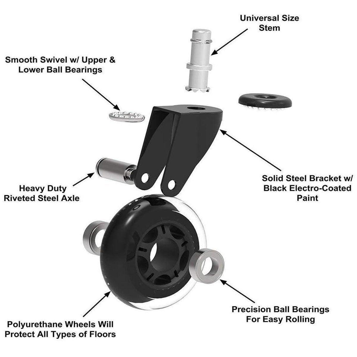 5pcs 3-Inch PU Transparent Caster Wheels Luggage Office Chair Mute Swivel Wheels