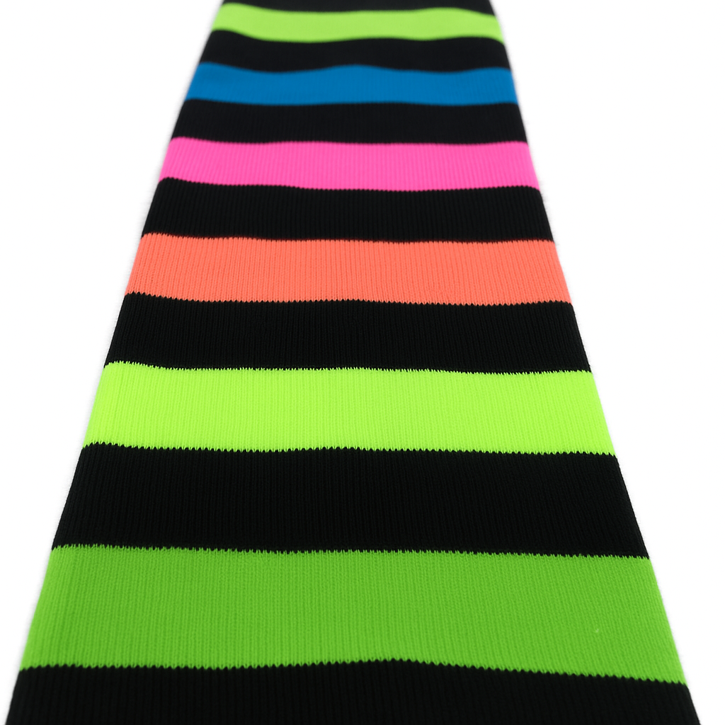 RAINBOW LEG WARMERS Party Costume Fine Stretch Ladies Girls Fancy Dress - Rainbow with Black Stripe