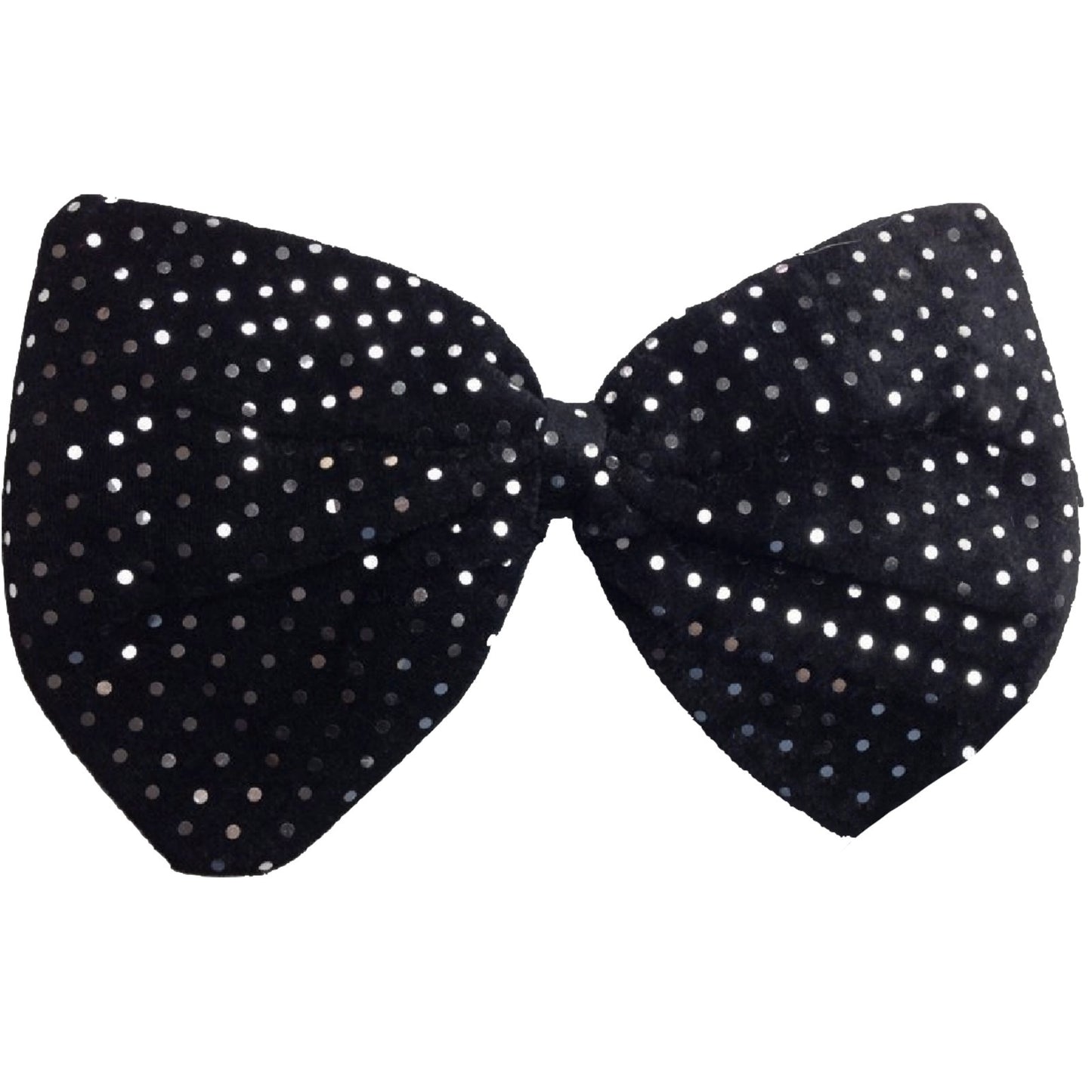 LARGE BOW TIE Sequin Polka Dots Bowtie Big King Size Party Costume - Black (with silver polka dots)