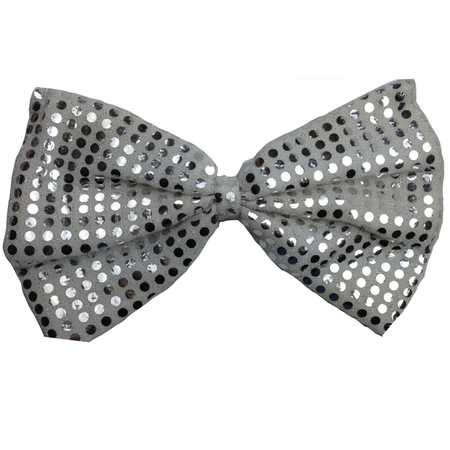 LARGE BOW TIE Sequin Polka Dots Bowtie Big King Size Party Costume - White/Silver