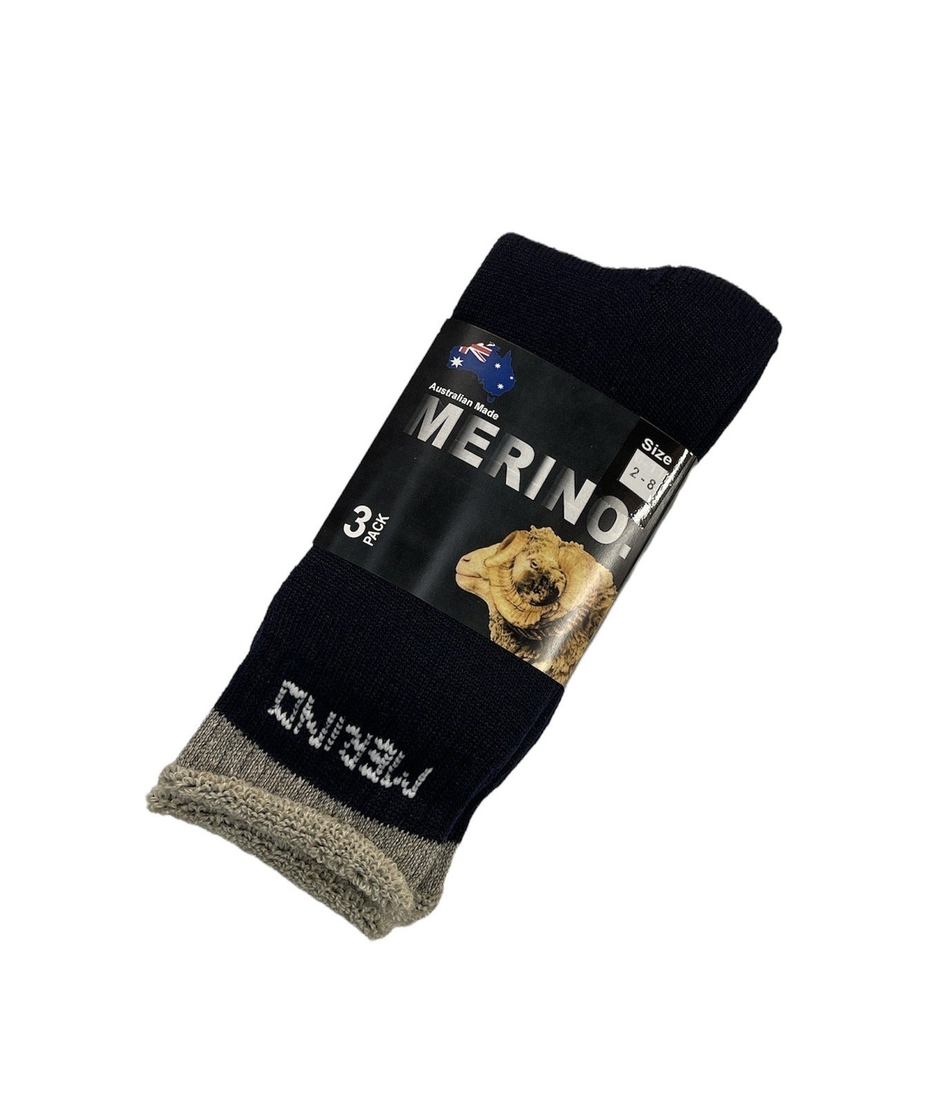 3 Pairs MERINO WOOL SOCKS Mens Heavy Duty Premium Thick Work Socks Cushion - Navy Blue - 2-8