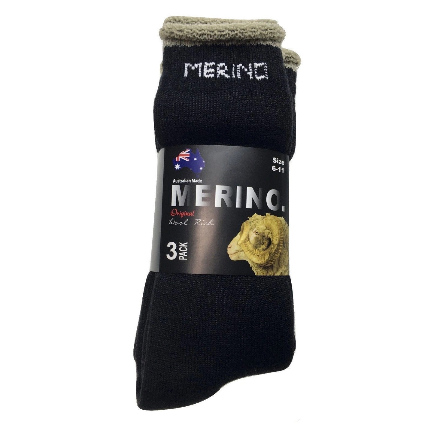 3 Pairs MERINO WOOL SOCKS Mens Heavy Duty Premium Thick Work Socks Cushion - Olive - 11-14