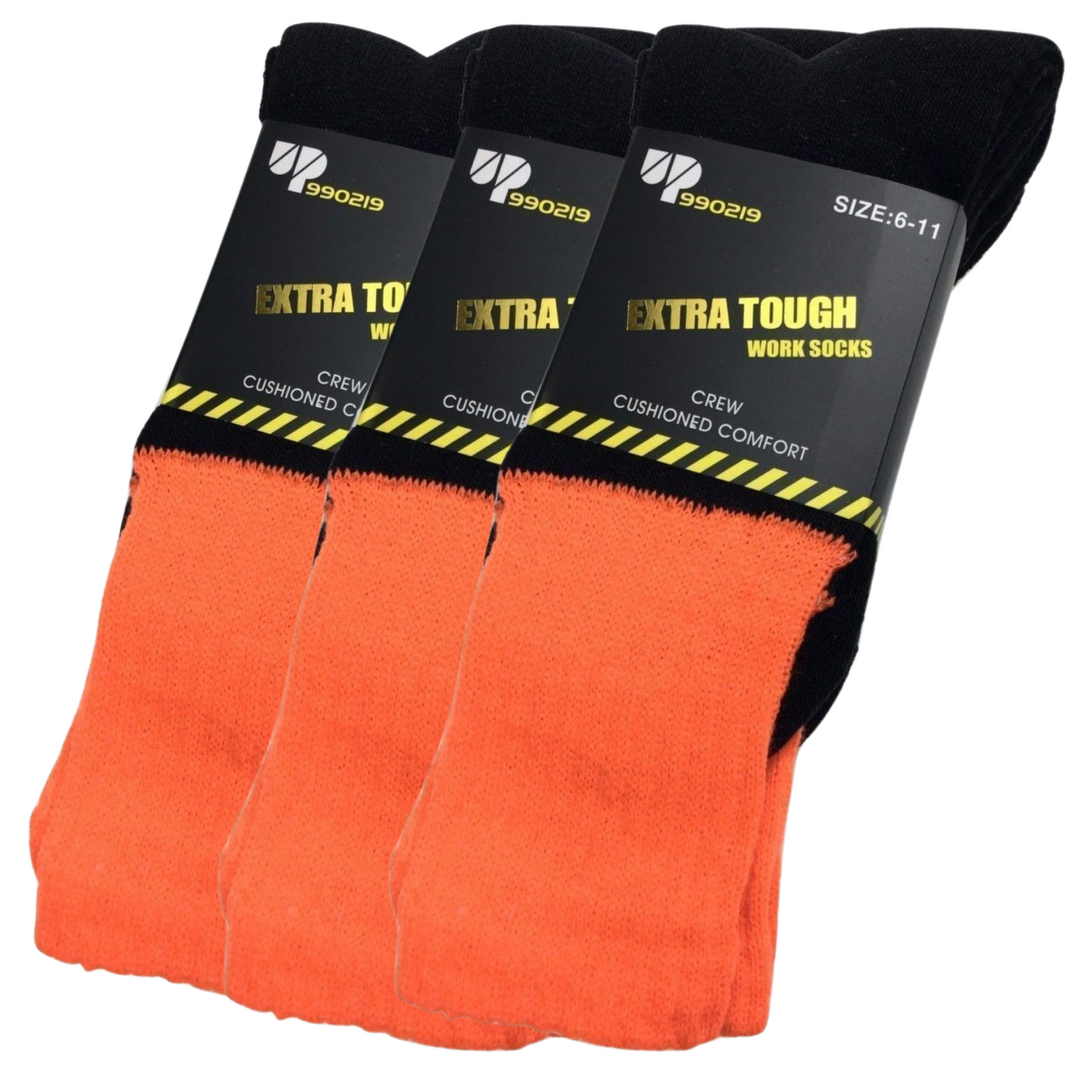 3x Pairs HI VIS SOCKS Workwear Work Safety Tradie High Visibility Fluro - Orange - 6-11