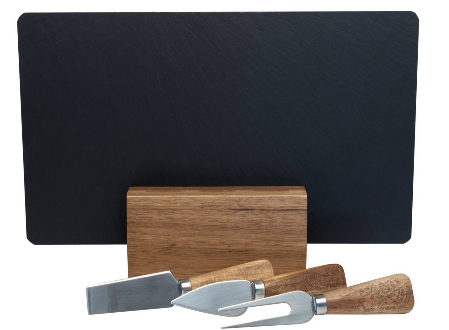 4pc Euroline Slate Wooden 30cm Cheese Board w/ Plane Knife / Fork - Brown