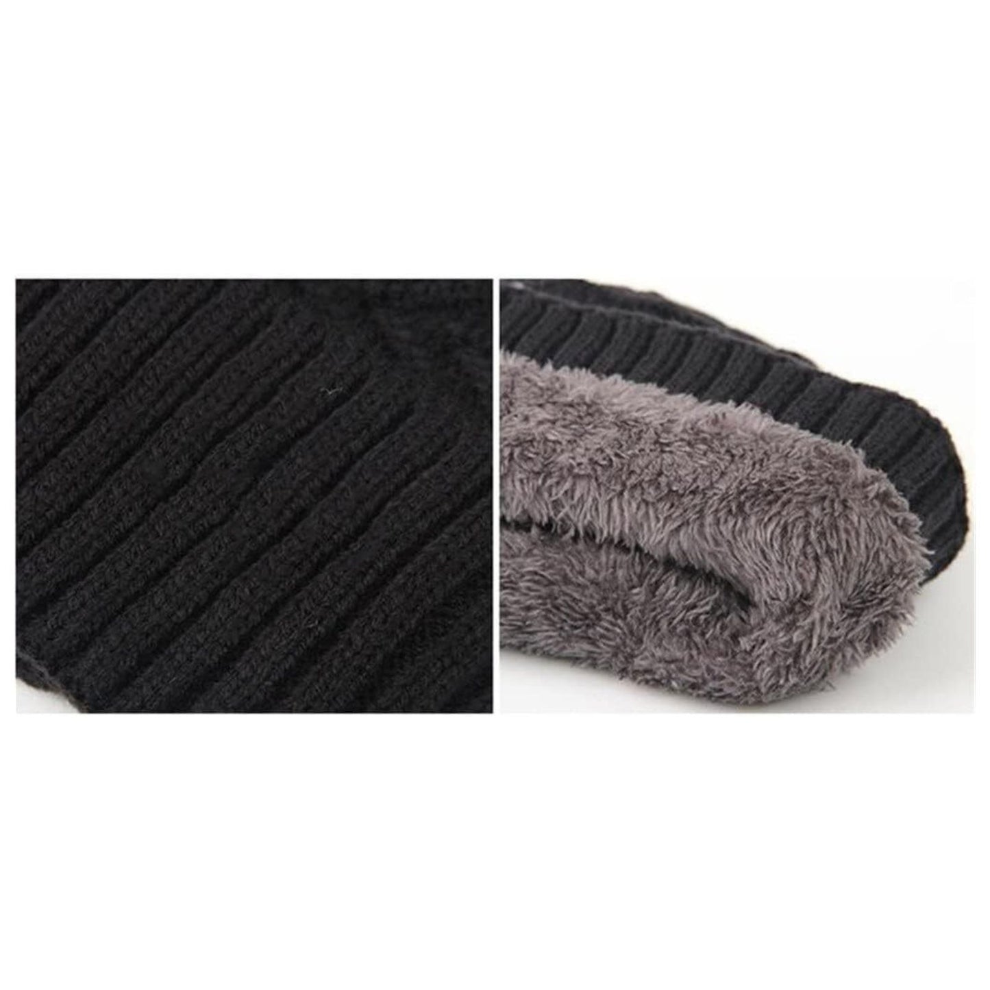 3x Unisex Winter Knitted Hat Warm Thick Beanie Fleece Ski Cap Thermal - Black