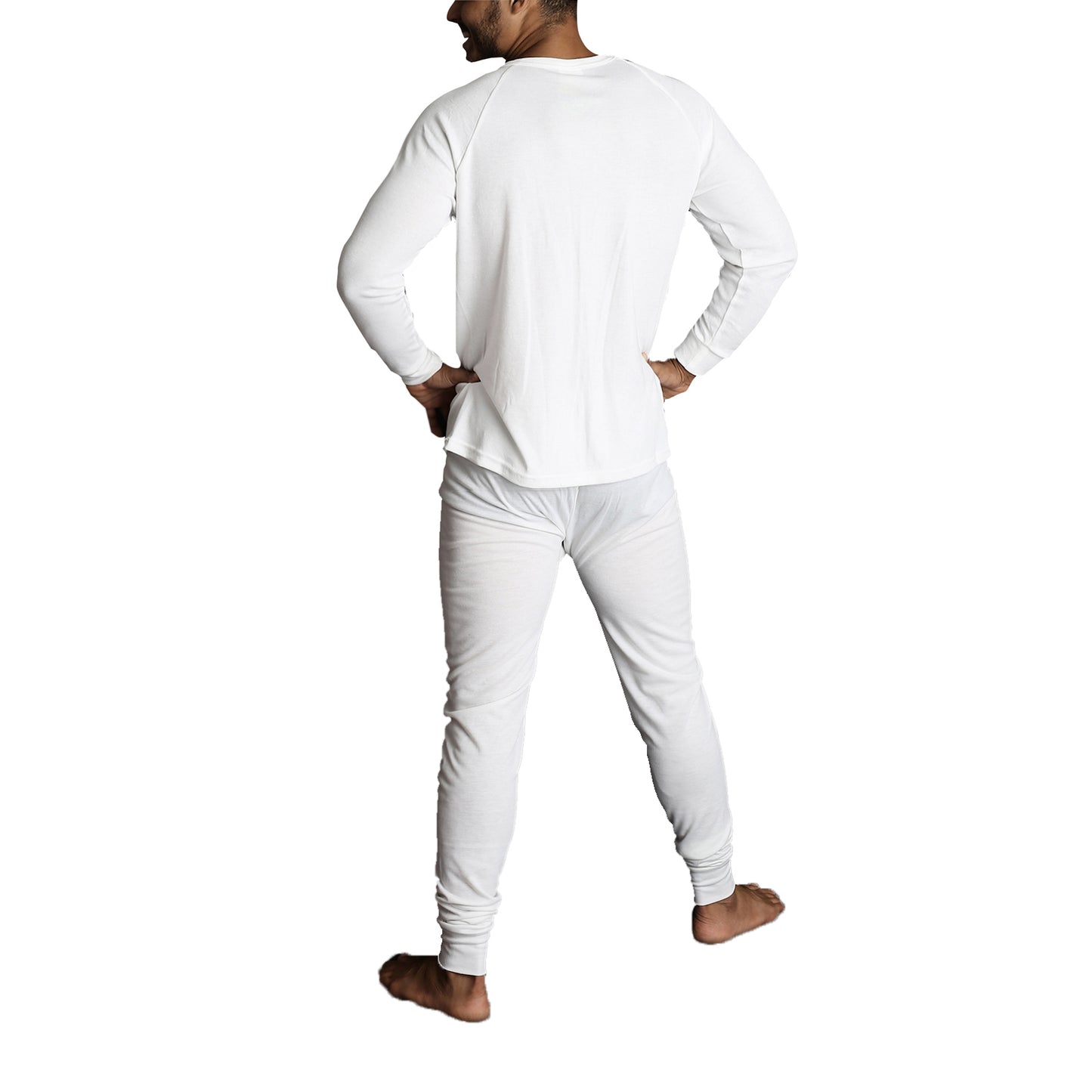 2pcs Set Mens Merino Wool Blend Long Sleeve Thermal Top & Long Johns Pants Underwear - Beige - L