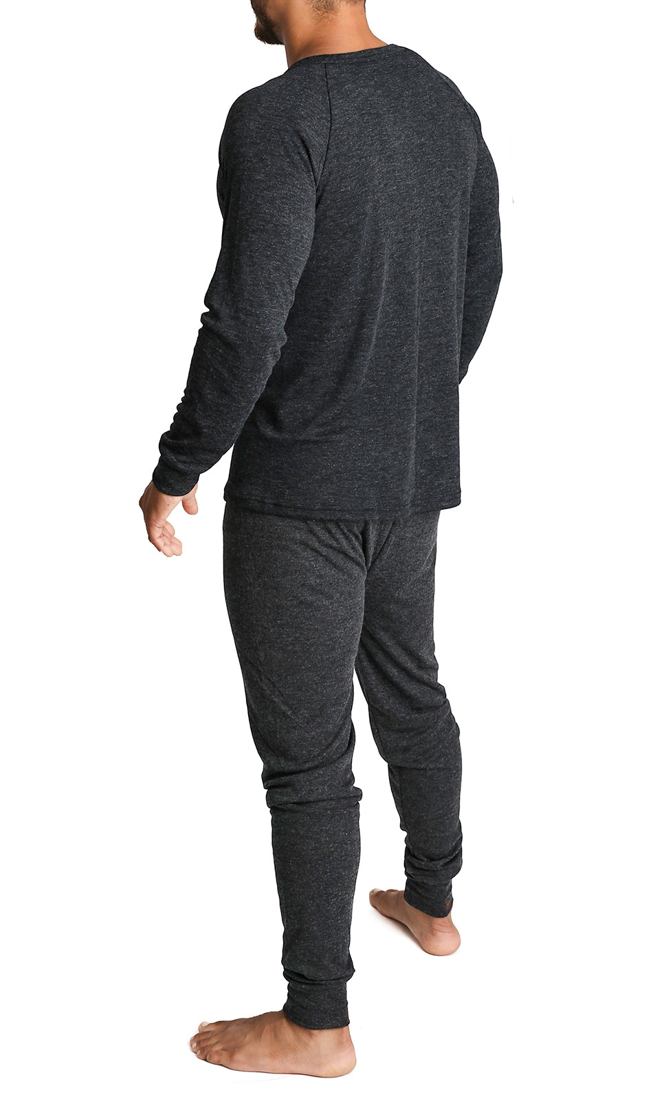 2pcs Set Mens Merino Wool Blend Long Sleeve Thermal Top & Long Johns Pants Underwear - Black - S