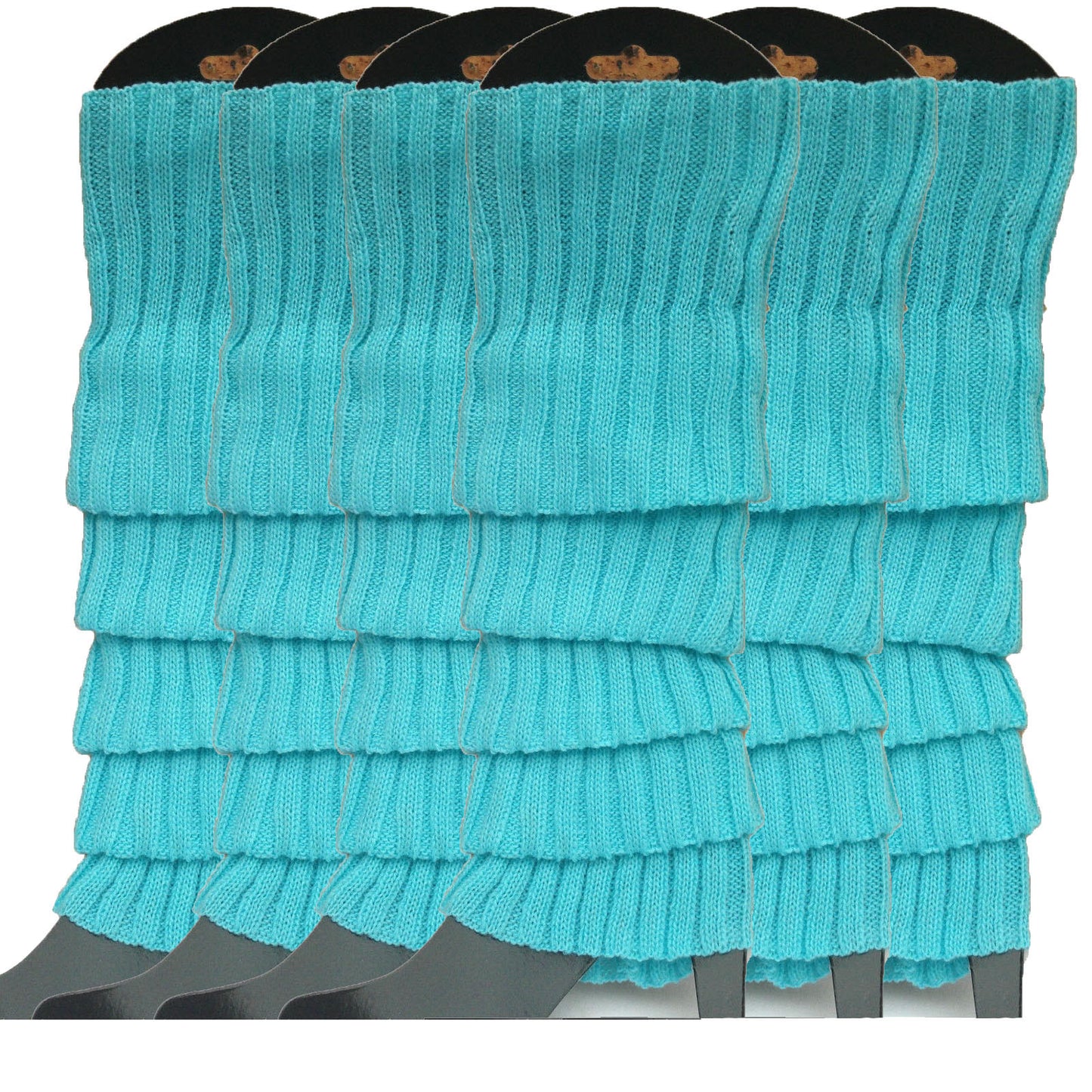 6x Womens Leg Warmers Disco Winter Knit Dance Party Crochet Legging Socks Costume - Sky Blue