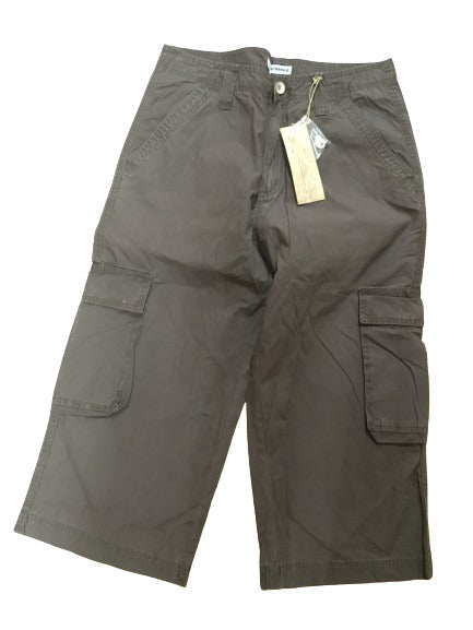 Mens 3/4 CARGO SHORTS Long Pants 100% COTTON Army Military Combat Summer - Brown - Small (30"")