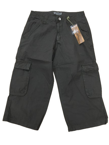 Mens 3/4 CARGO SHORTS Long Pants 100% COTTON Army Military Combat Summer - Olive (Washed Look) - Small (30"")