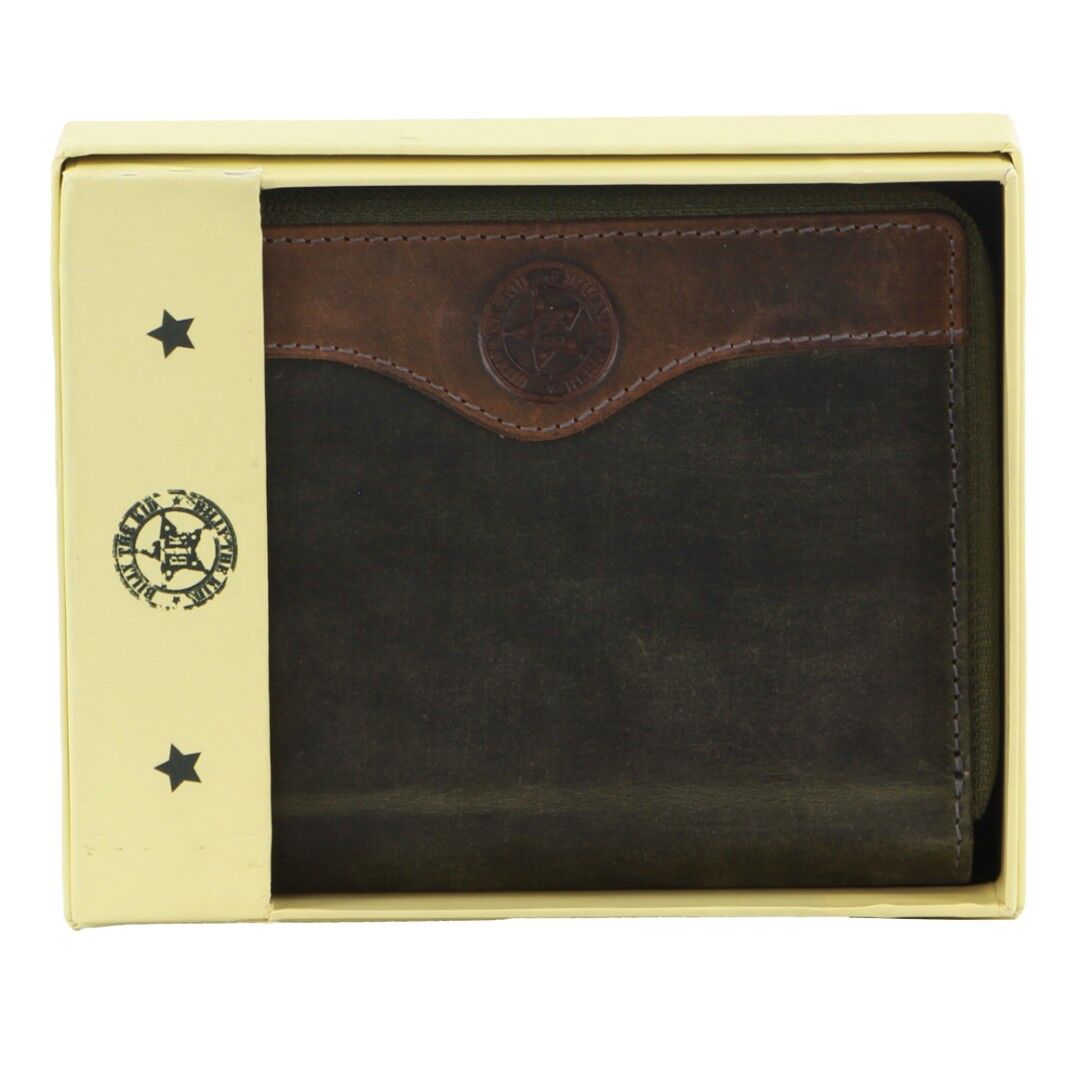 Billy The Kid Leather Wallet with Zip & Coin Pocket in Olive