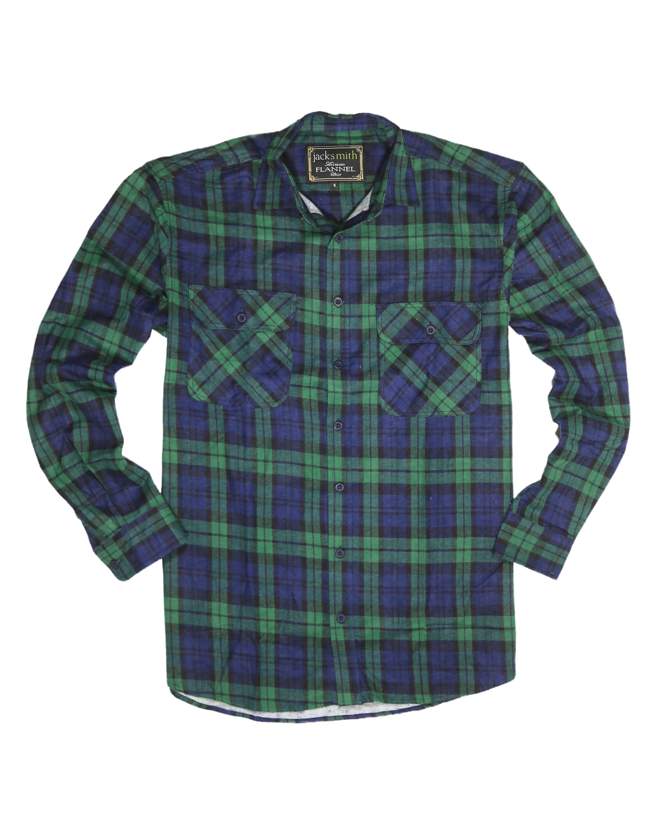 Mens Flannelette Long Sleeve Shirt 100% Cotton Check Authentic Flannel - Full Placket - Green - M