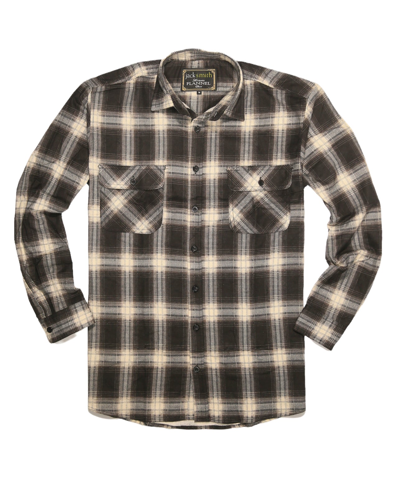 Mens Flannelette Long Sleeve Shirt 100% Cotton Check Authentic Flannel - Full Placket - Black - 7XL