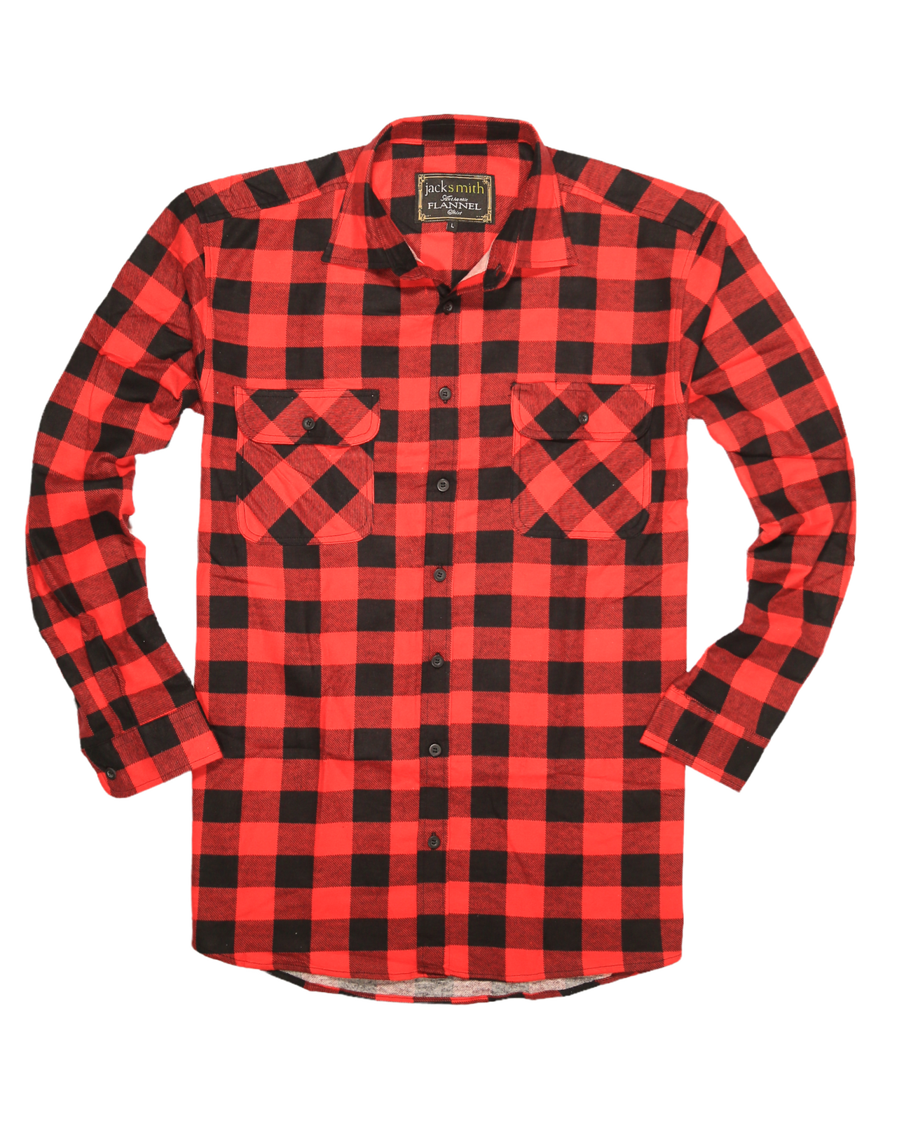 Mens 100% Cotton Flannelette Shirt Long Sleeve Check Authentic Flannel - Red/Black - M