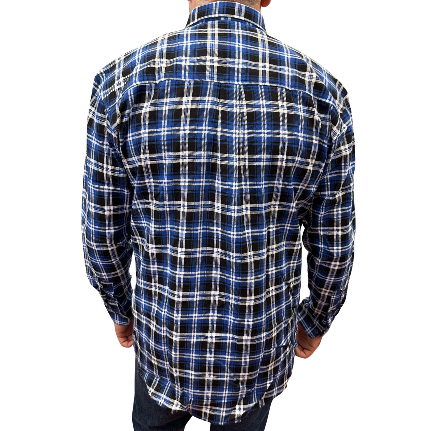Mens Flannelette Long Sleeve Pullover Shirt 100% Cotton Flannel - Half Placket - Blue/Black - 3XL