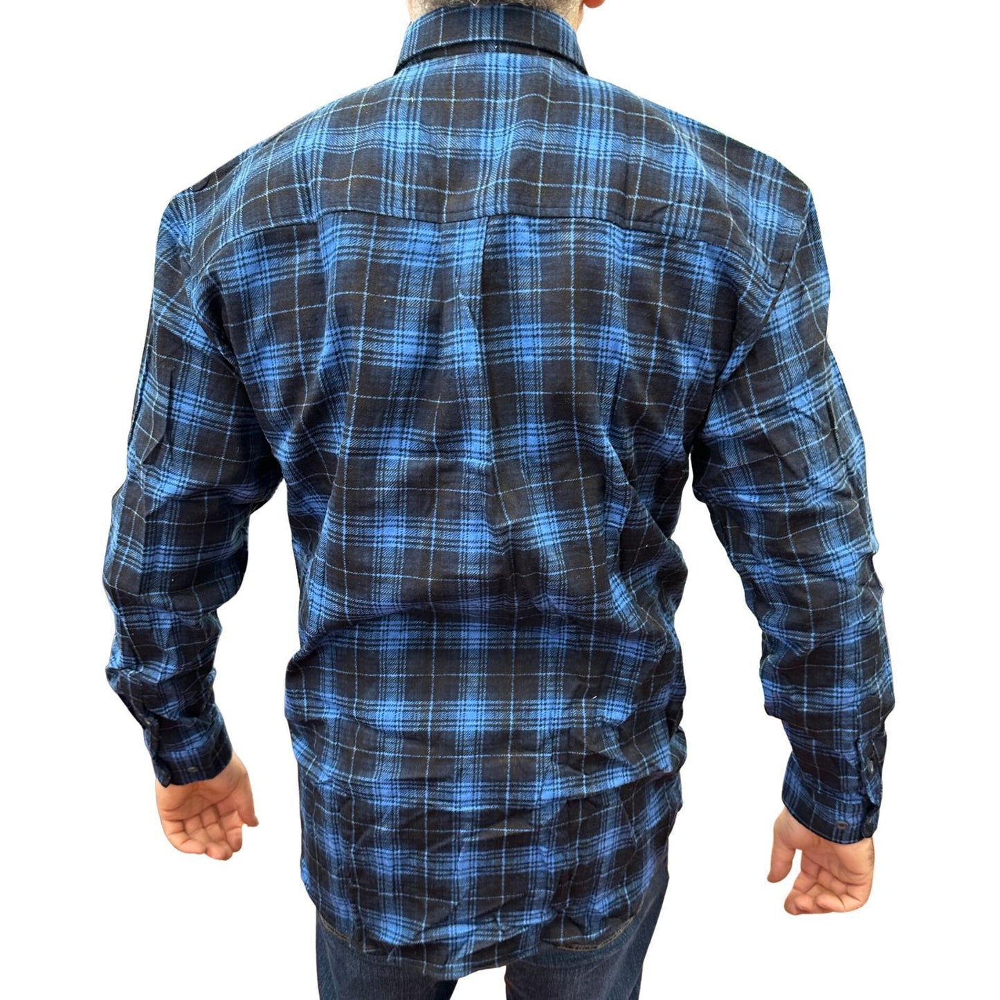 Mens Flannelette Long Sleeve Pullover Shirt 100% Cotton Flannel - Half Placket - Blue - 6XL