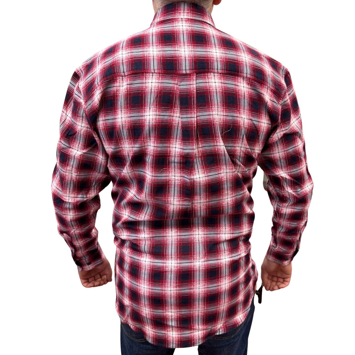Mens Flannelette Long Sleeve Pullover Shirt 100% Cotton Flannel - Half Placket - Red/Black - 4XL