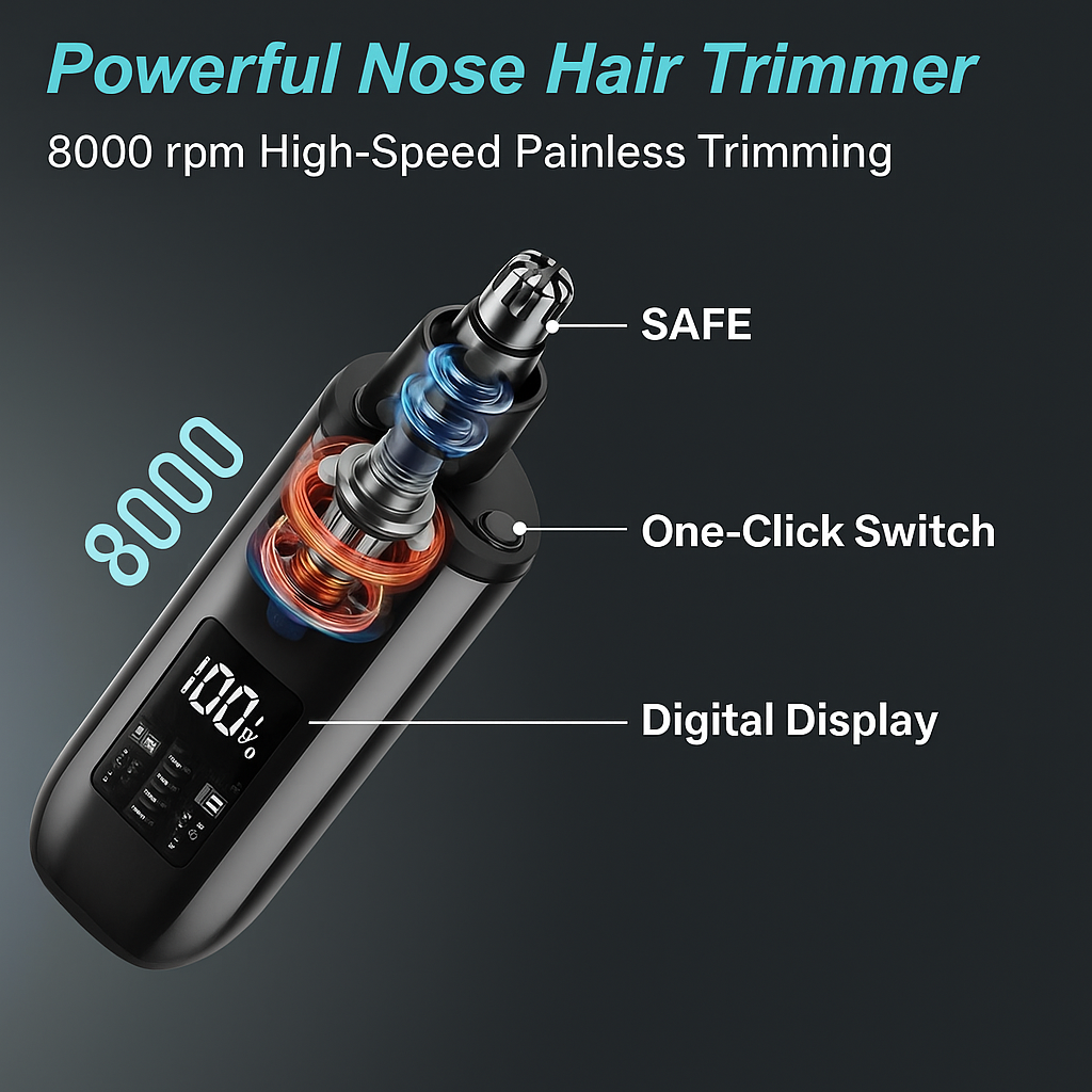 Handheld Portable Nose Hair Trimmer Rechargeable USB-C Clipper Shaver in Blue/Teal