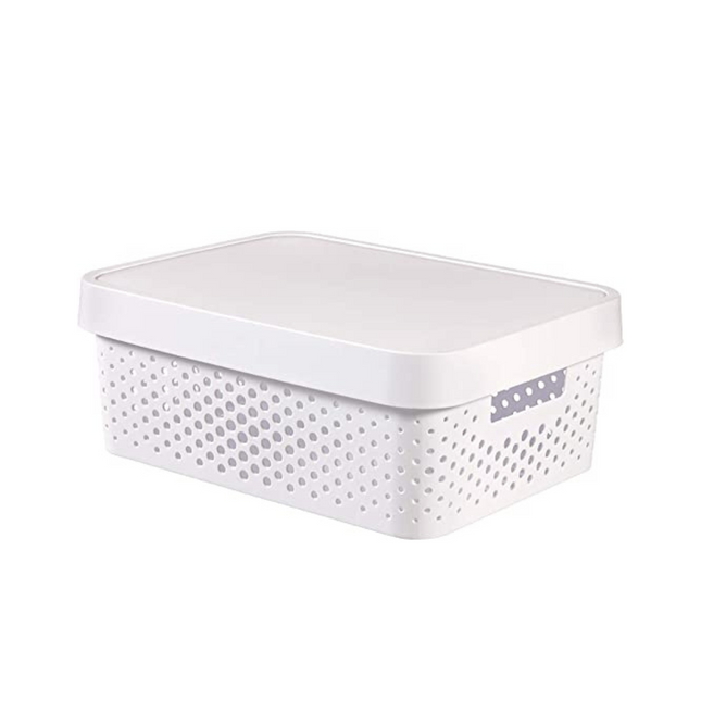 16x 11L Premium Plastic Storage Basket Container Box w/ Lid Dot Pattern (36*27*14cm)