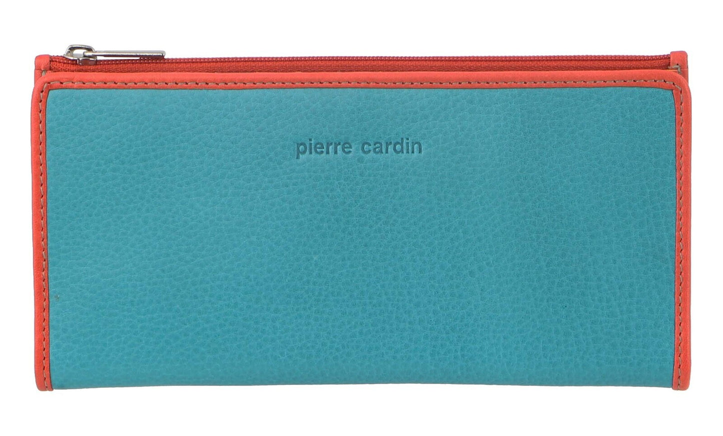 Pierre Cardin Italian Genuine Leather Ladies Wallet - Turquoise/Orange